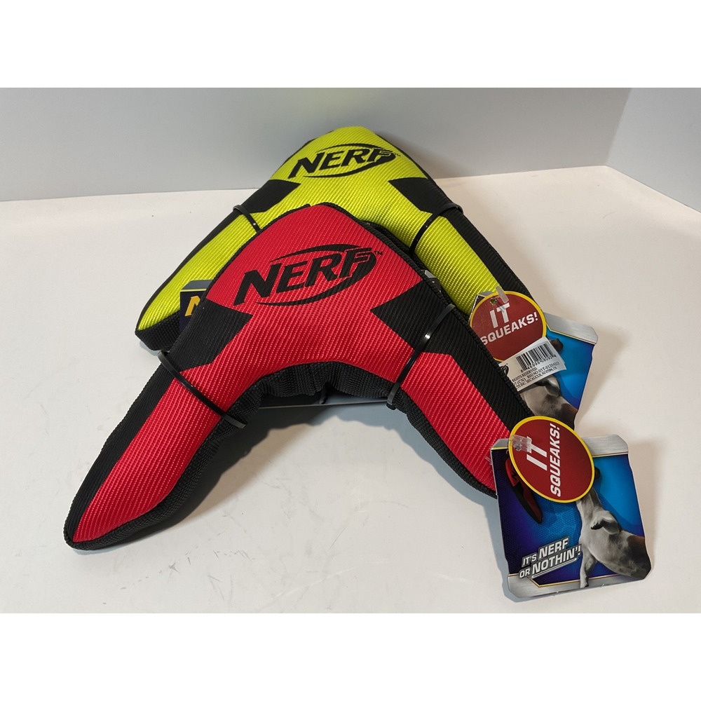 Nerf Dog Trackshot Boomerang Dog Toy Red Yellow Chew Squeak M